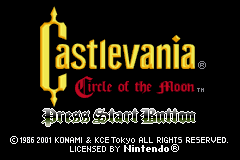 Castlevania Circle of the Moon title screen for GameBoy Advance
